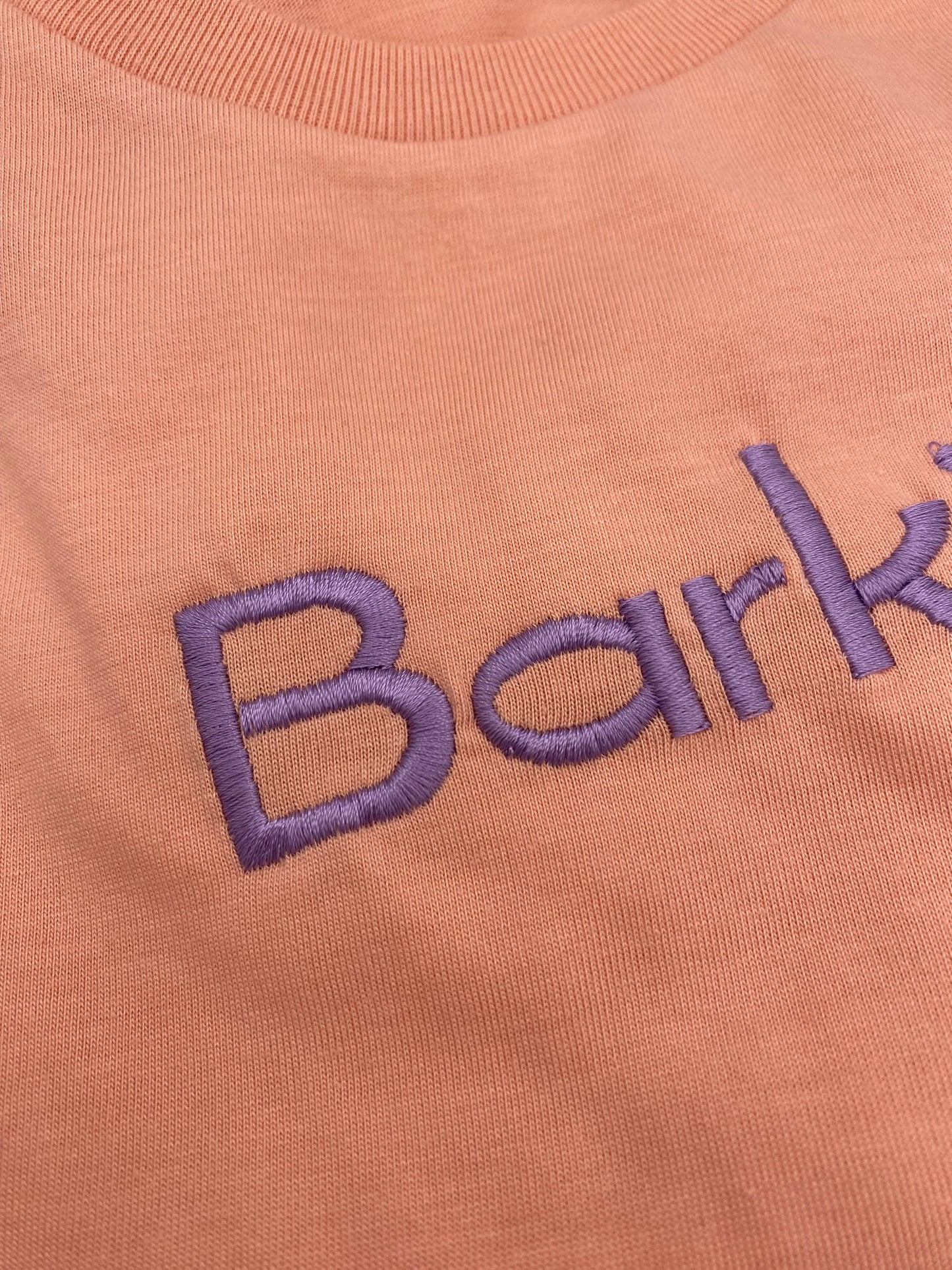 SAMPLE SALE - Barkin’ Embroidered Tee - LARGE Peach & Violet