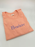 SAMPLE SALE - Barkin’ Embroidered Tee - LARGE  Peach & Violet