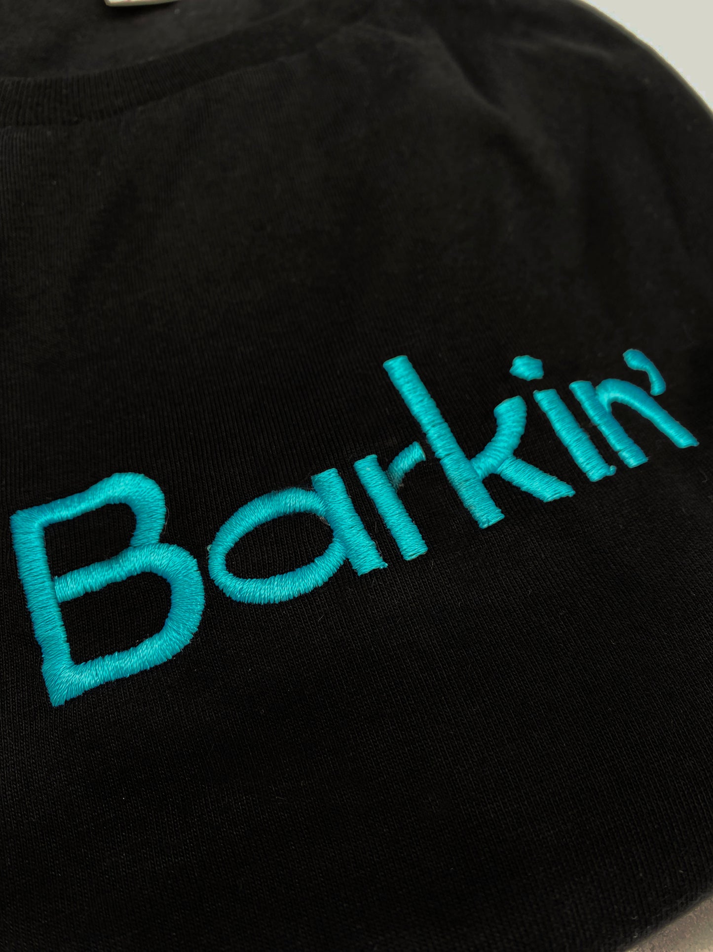 SAMPLE SALE - Barkin’ Embroidered Tee - X-LARGE Black & Blue